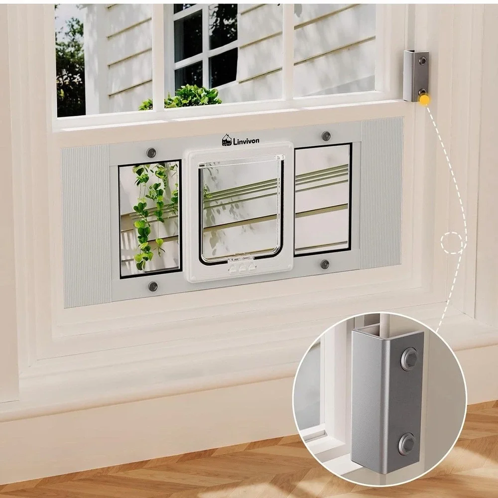 Linvivon Cat Window Door Insert Adjustable 31-36in Magnetic 4 Lock Modes NOB